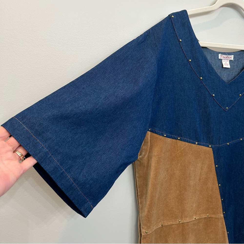 Vintage Patchwork Denim Suede Patchwork Dress Lag… - image 6